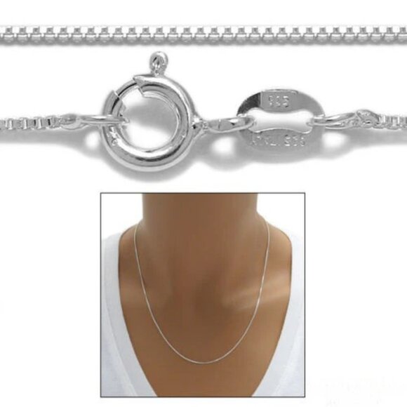 STERLING SILVER BOX CHAIN NECKLACE 0.80MM (GAUGE 015). AVAILABLE IN 7 LENGTHS. - Picture 1 of 2